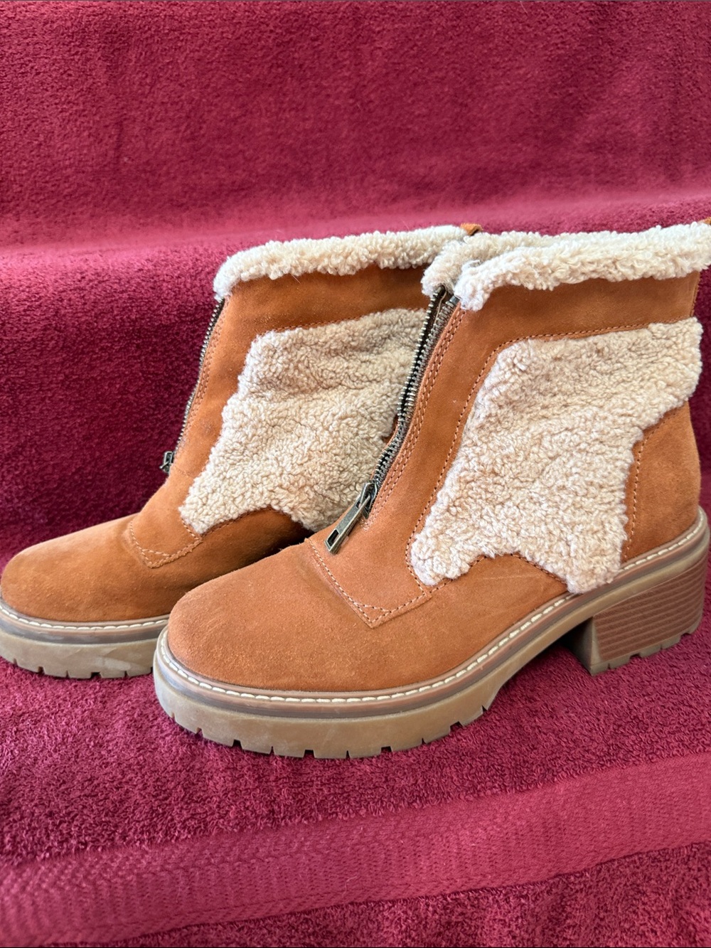 Naturalizer Chestnut Suede Sherpa Zip Ankle Boots
